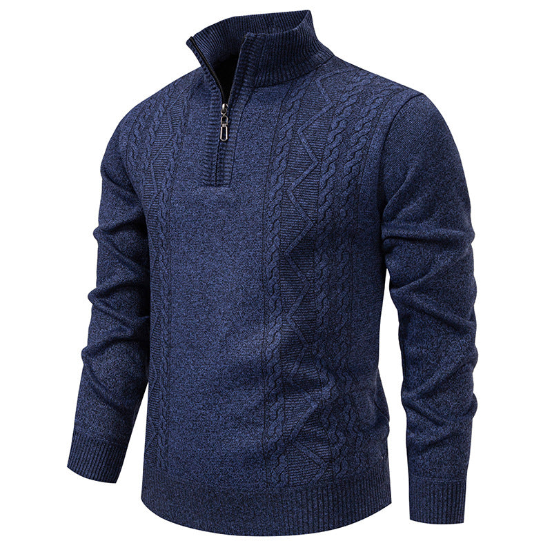 Herren nan gehobener Strickpullover mit Halbzip, Stehkragen und dekorativem Zopfmuster Drune