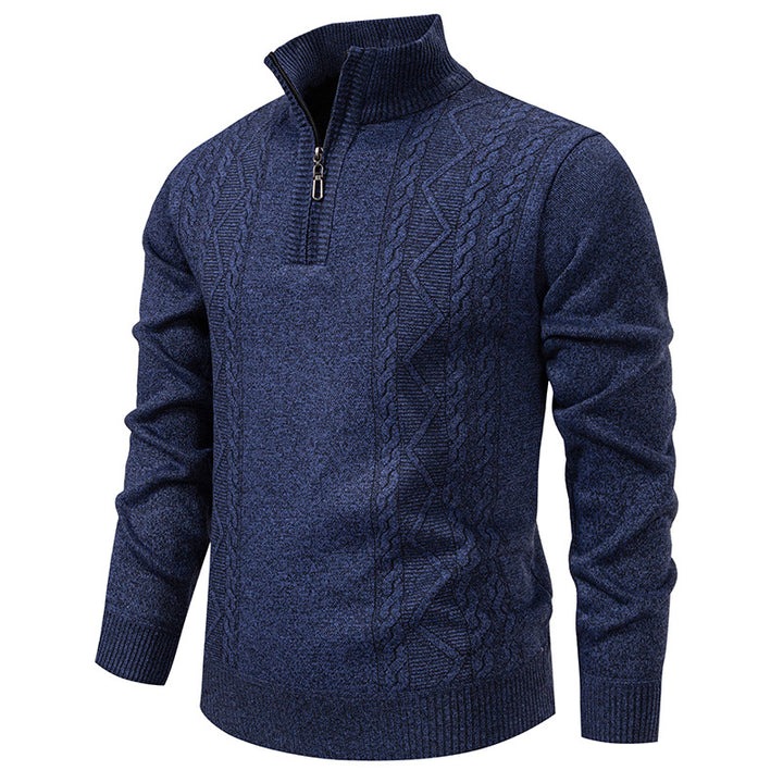 Herren nan gehobener Strickpullover mit Halbzip, Stehkragen und dekorativem Zopfmuster Drune