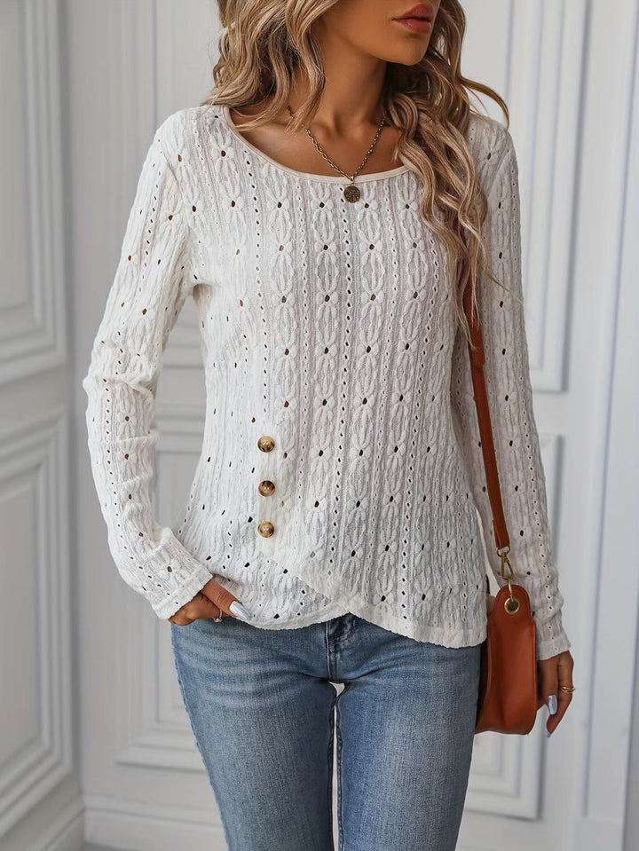 Damen Langarmshirt mit dekorativen Knöpfen und Struktur Drune