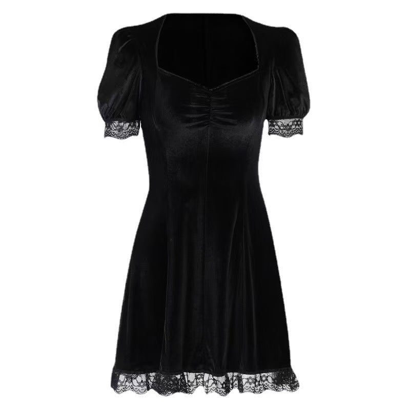 Damen Verspieltes Mini-Kleid mit Puffärmeln und zarter Spitze Drune