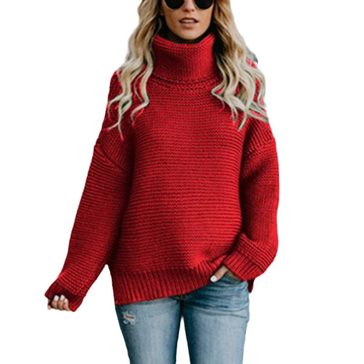 Damen Bequemer Strickpullover mit hohem Kragen und Struktur Drune