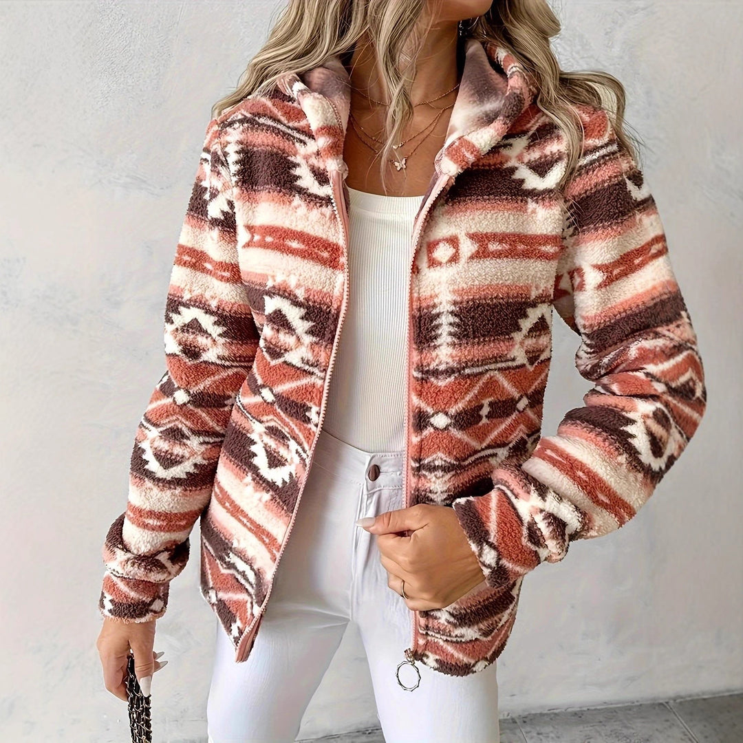 Damen Fleecejacke mit modischem Ethnomuster und praktischem Reißverschluss Drune
