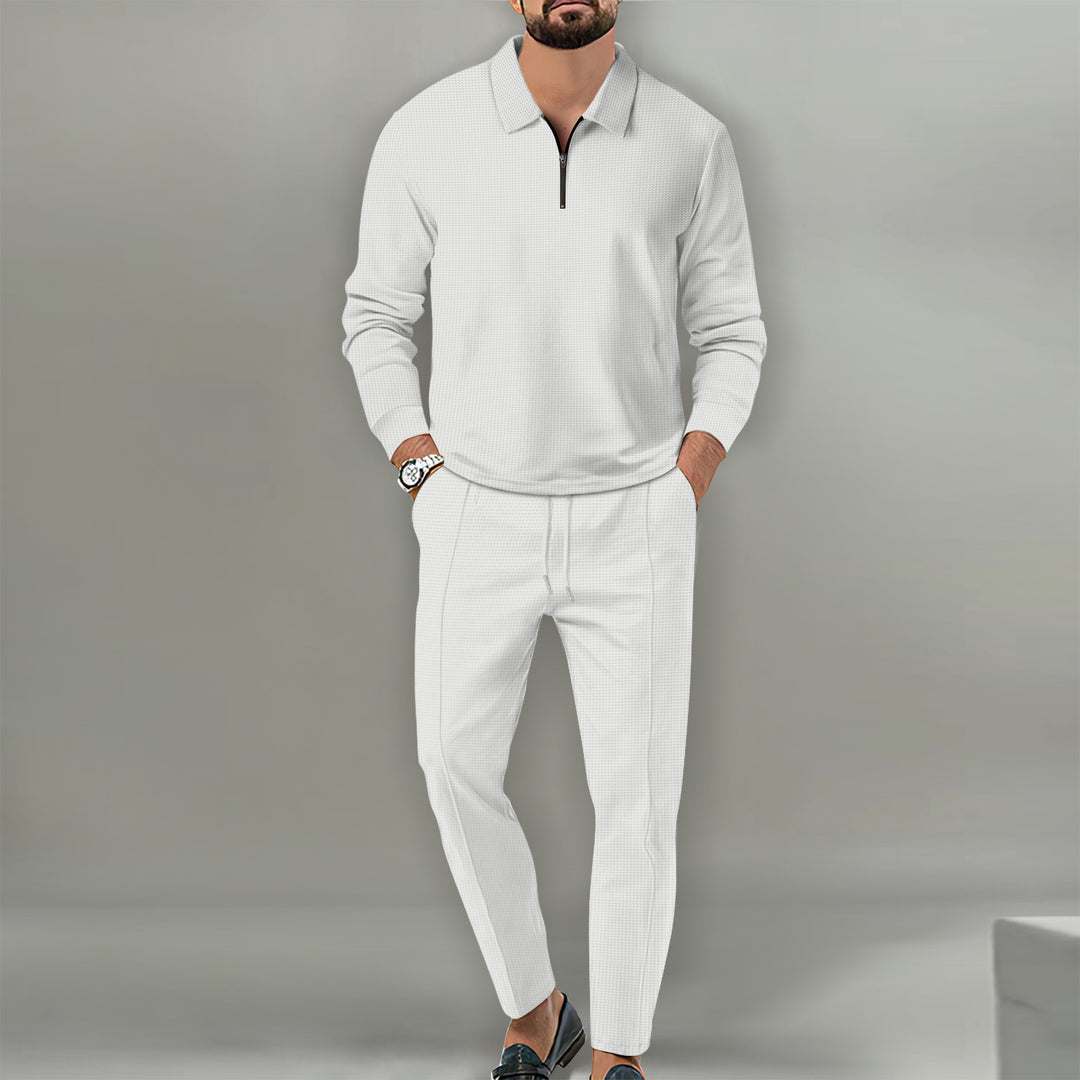 Herren nan Langarm-Henley-Poloshirt mit Halbzip und konischer Jogginghose Drune