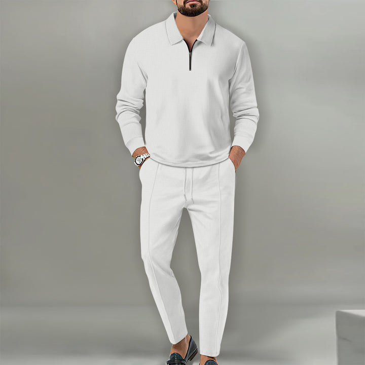 Herren nan Langarm-Henley-Poloshirt mit Halbzip und konischer Jogginghose Drune