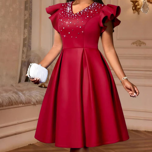 Damen Elegantes Kleid mit funkelndem Strass-Besatz und voluminösen Ärmeln Drune