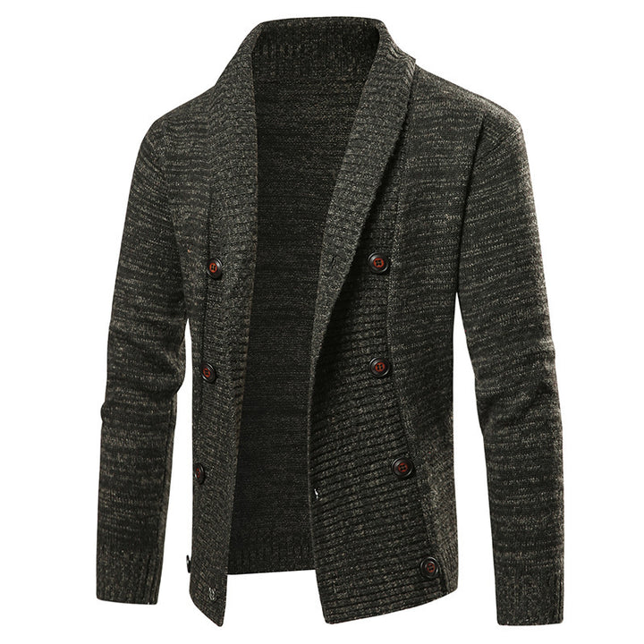 Herren hochwertige Strickjacke mit großem Revers und Knopfdetail Drune