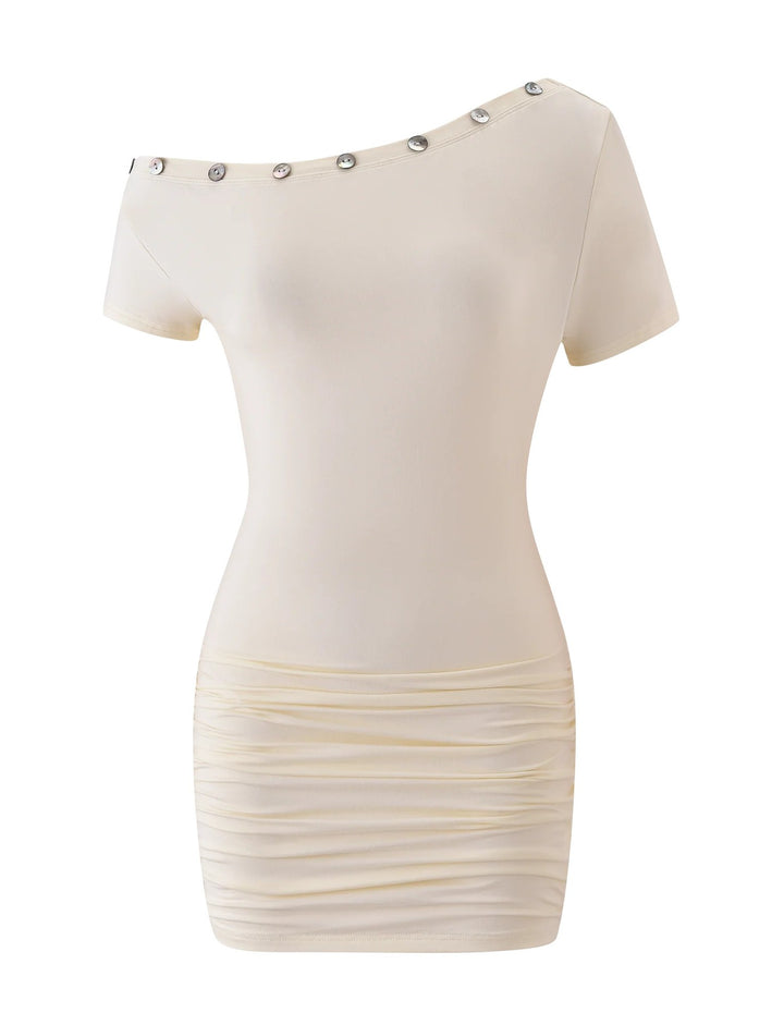Damen Figurumspielendes Wickeloberteil mit asymmetrischem Ausschnitt und metallischen Knopfdetails Drune