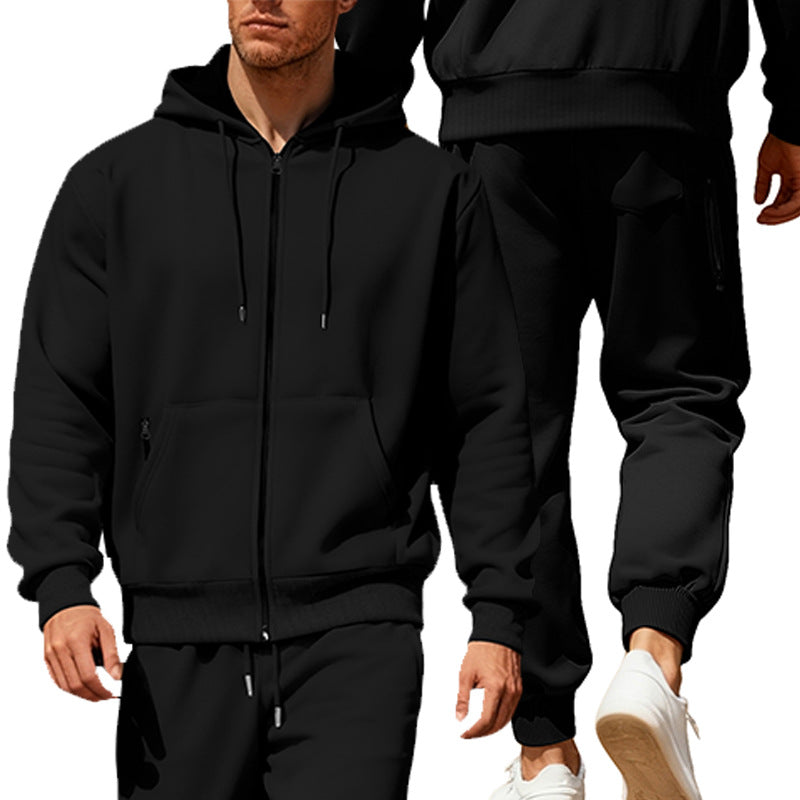 Herren nan Kapuzensweat-Set mit durchgehendem Reißverschluss, Kängurutasche und konischer Jogginghose mit Reißverschlusstaschen Drune