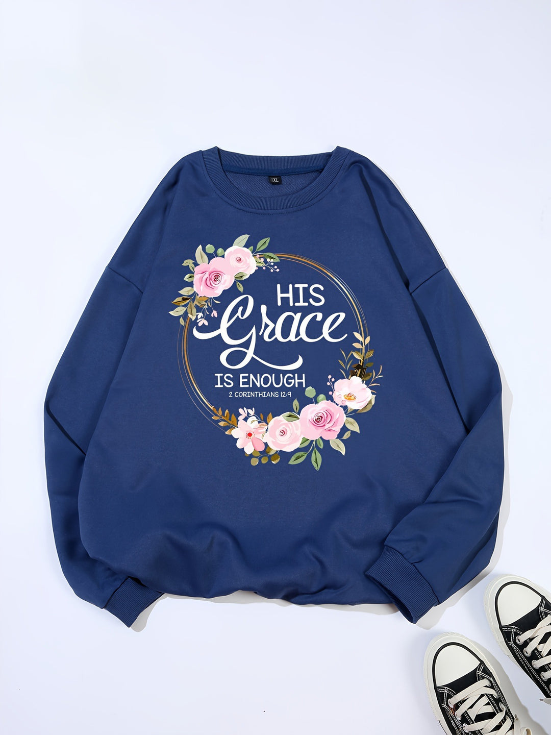 Damen Sweatshirt mit motivierendem Schriftzug und floralem Design Drune