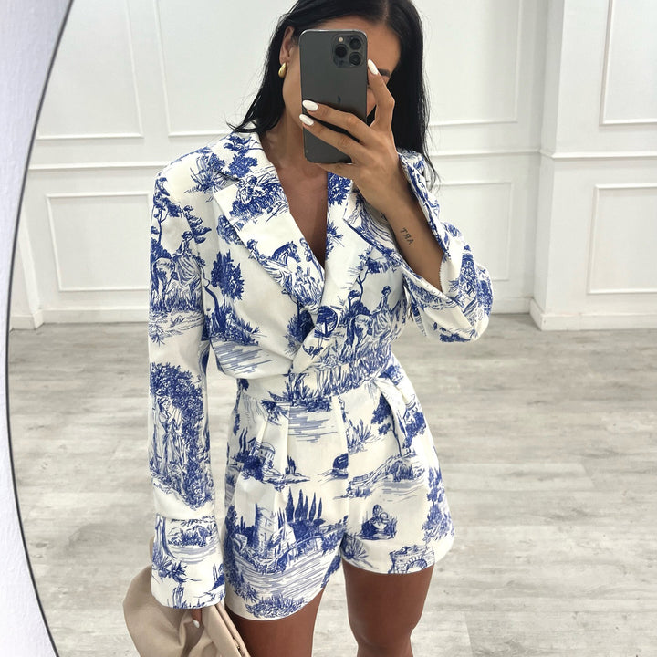 Damen Chiffon-Jumpsuit mit botanischem Muster und tailliertem Schnitt Drune