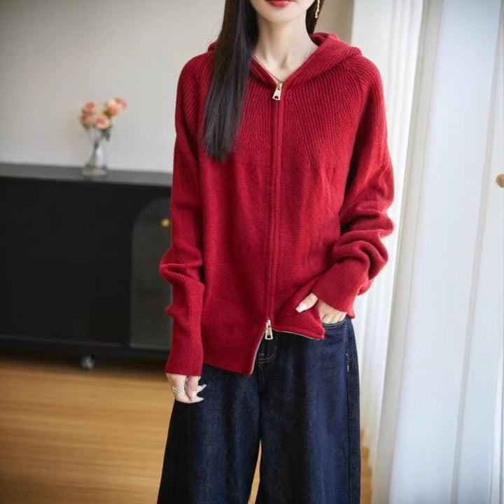 Damen Strickjacke mit Kapuze und Reißverschluss Drune
