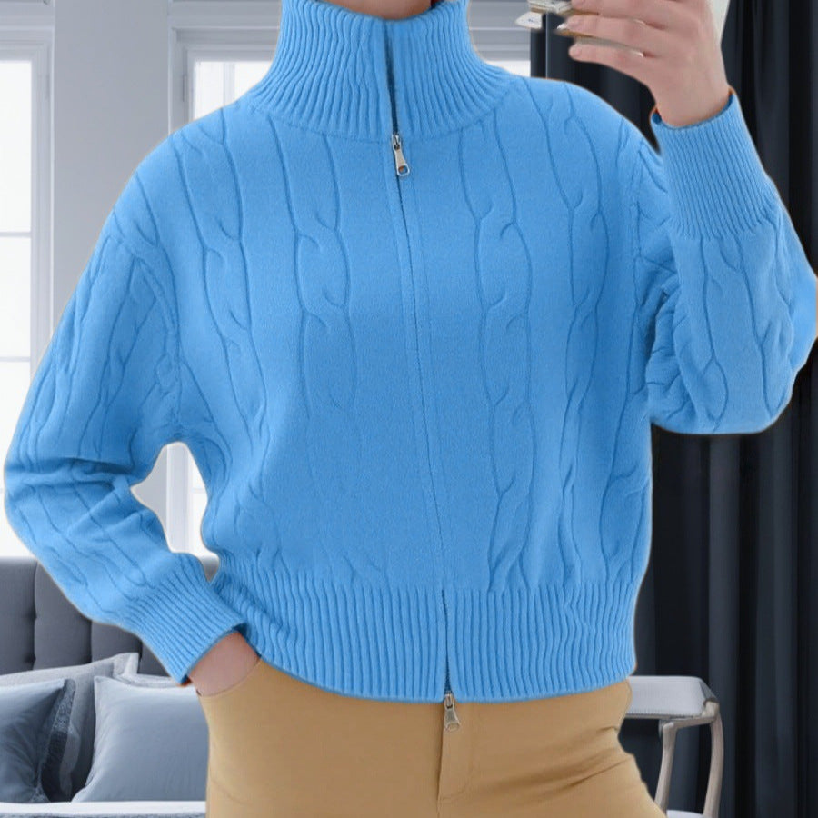 Damen Strickpullover mit hohem Kragen und Reißverschluss Drune