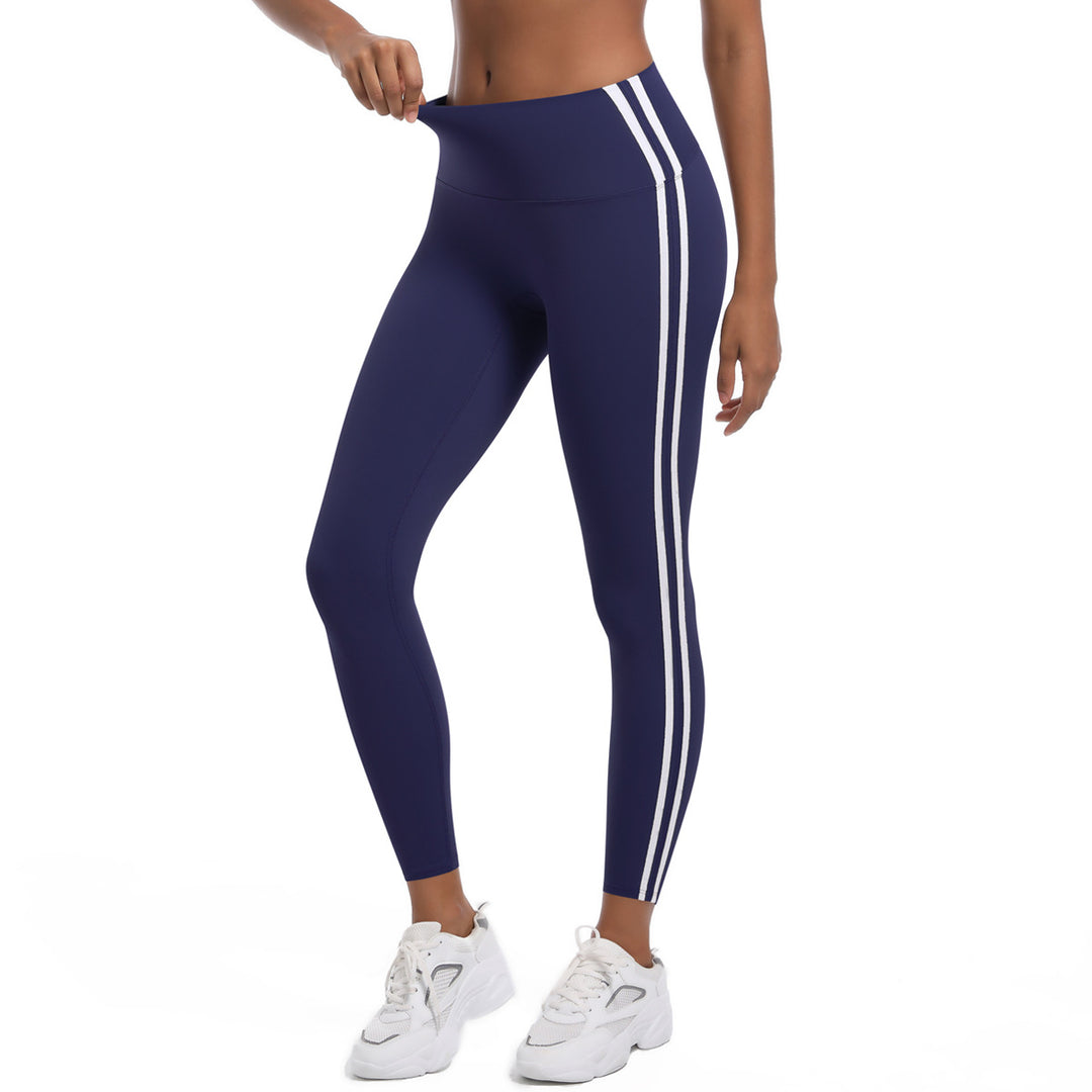 Damen Hochtaillierte Sportleggings mit atmungsaktivem Material und seitlichen Streifen Drune