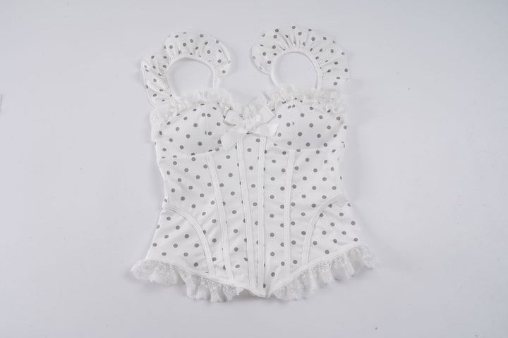 Damen Spitzen-Corsage mit verspieltem Punktdesign und Rüschendetails Drune