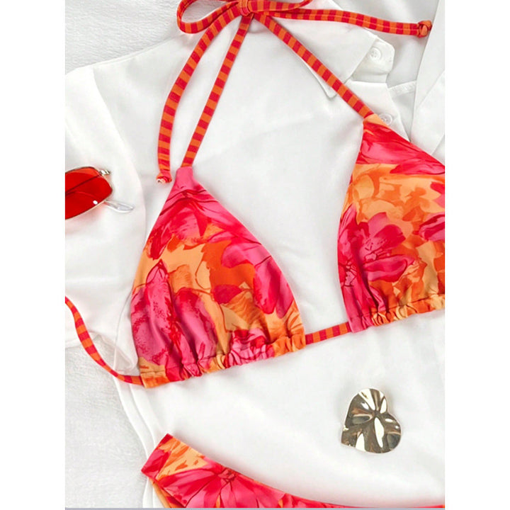 Damen Triangel-Bikini mit verspieltem Blumendesign und verstellbaren Trägern Drune