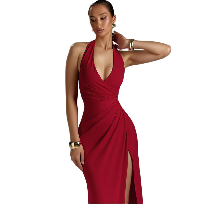 Damen Abendkleid mit verführerischem V-Ausschnitt und eleganter Drapierung Drune