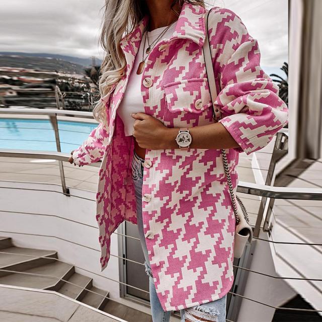 Damen Oversized Hemdjacke im modernen Hahnentritt-Design Drune