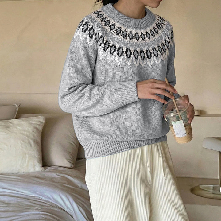 Damen Strickpullover mit nordischem Muster und lockerer Passform Drune