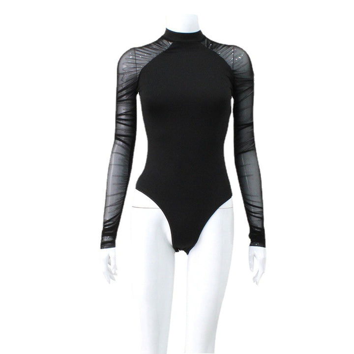 Damen Body mit transparenten Ärmeln und modernem Stehkragen Drune