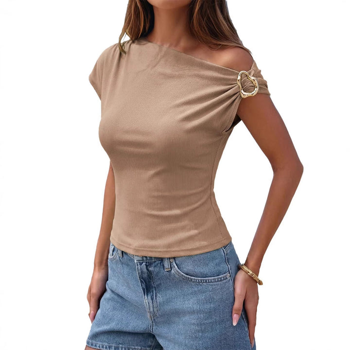 Damen asymmetrisches Oberteil mit modischem Schulterdesign Drune