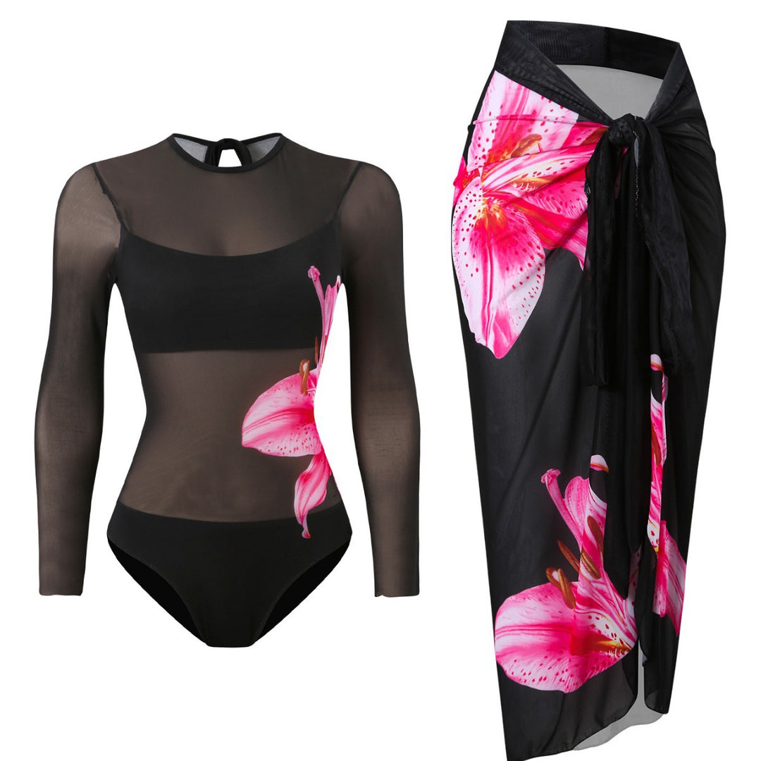 Damen Badeanzug mit elegantem transparentem Wickelrock Drune