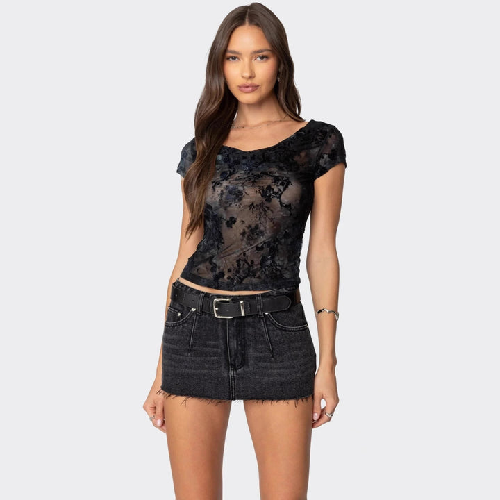 Damen Transparente Spitzenbluse im romantischen Stil Drune