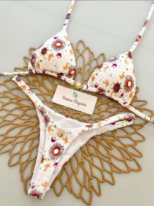 Damen Triangel-Bikini-Set mit floralen Mustern und verstellbaren Trägern Drune