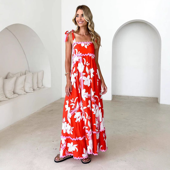 Damen Maxikleid mit verspieltem Trägerdesign und elegantem Druck Drune