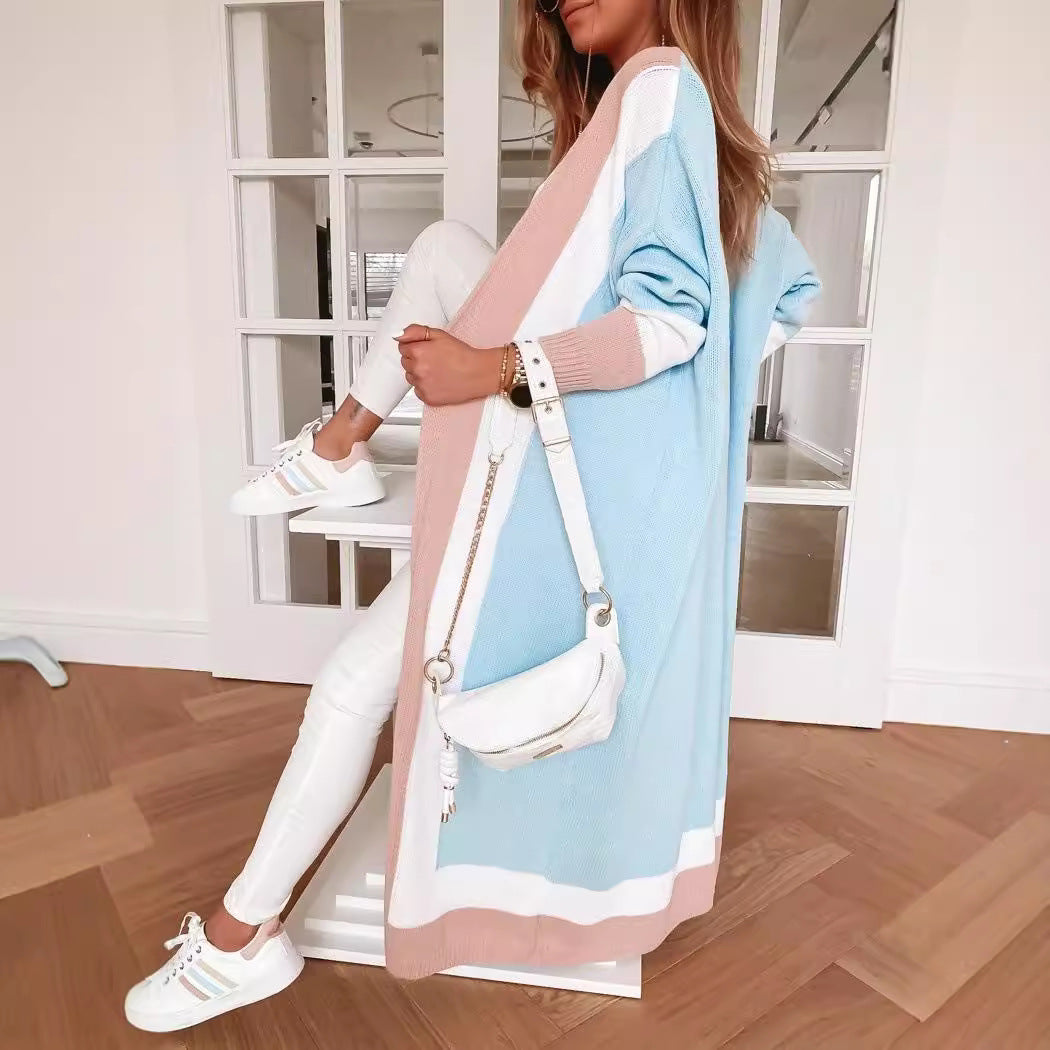Damen Großer modischer Strickmantel mit auffälligem Farbblockdesign Drune