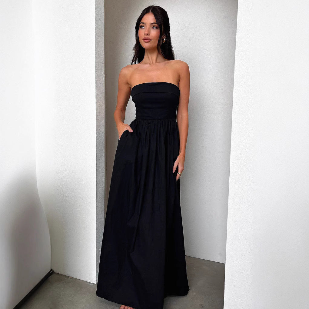 Damen Maxi-Kleid mit figurbetontem Oberteil und fließendem Rock Drune