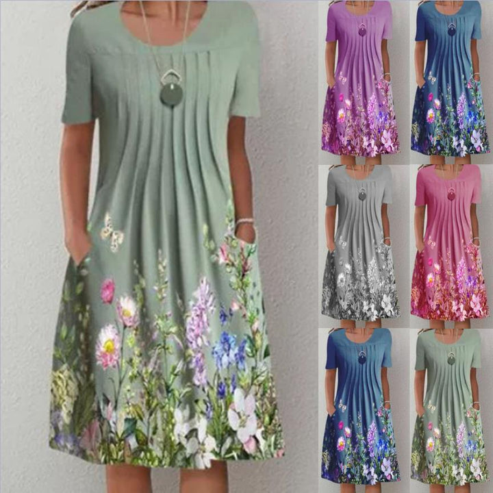 Damen Casual Kleid mit floralem Design und plissierten Details Drune