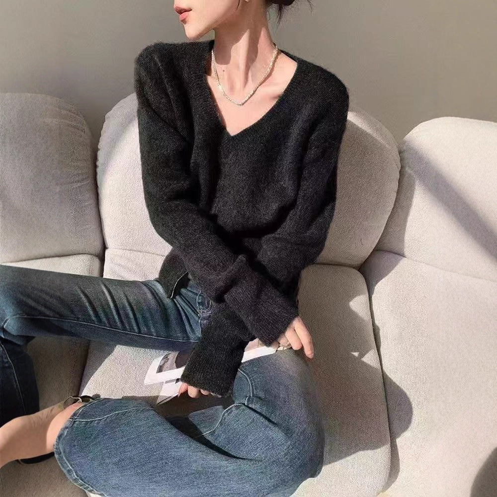 Damen modischer Strickcardigan mit V-Ausschnitt und praktischen Reißverschlüssen Drune
