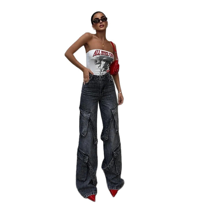 Damen Cargo-Jeans mit einzigartigen Applikationen und auffälligem Design Drune
