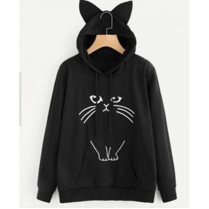 Damen Kapuzenpullover mit Katzenmotiv und Ohrdetails Drune