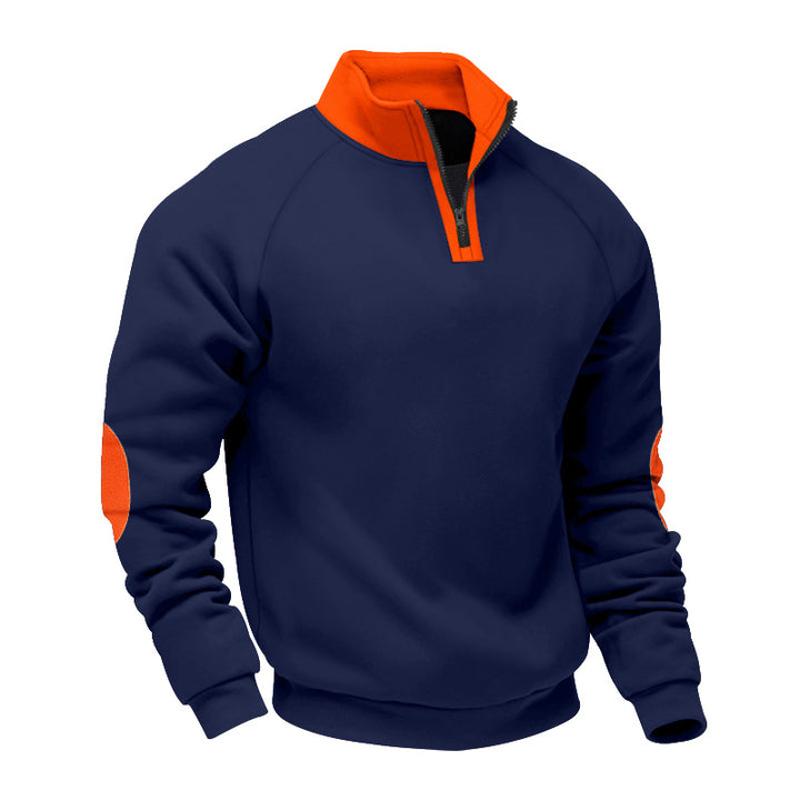 Herren nan Halbzip-Sweatshirt mit Stehkragen, Raglanärmeln und Ellbogenpatches Drune