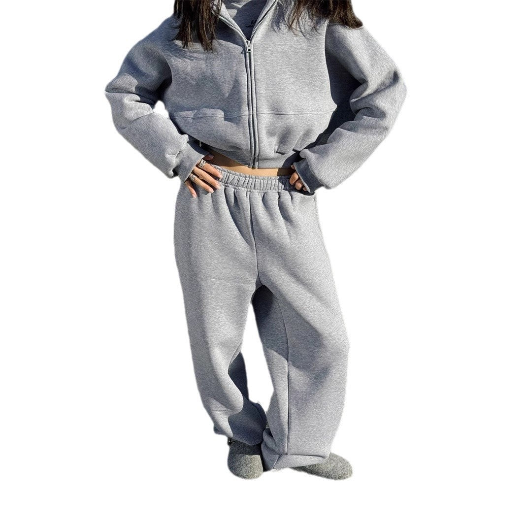 Damen sportliches und lässiges Set aus cropped Hoodie und weiter Jogginghose Drune