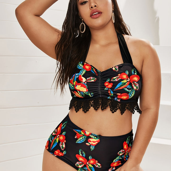 Damen Zweiteiliges Badeanzug-Set mit floralem Design Drune