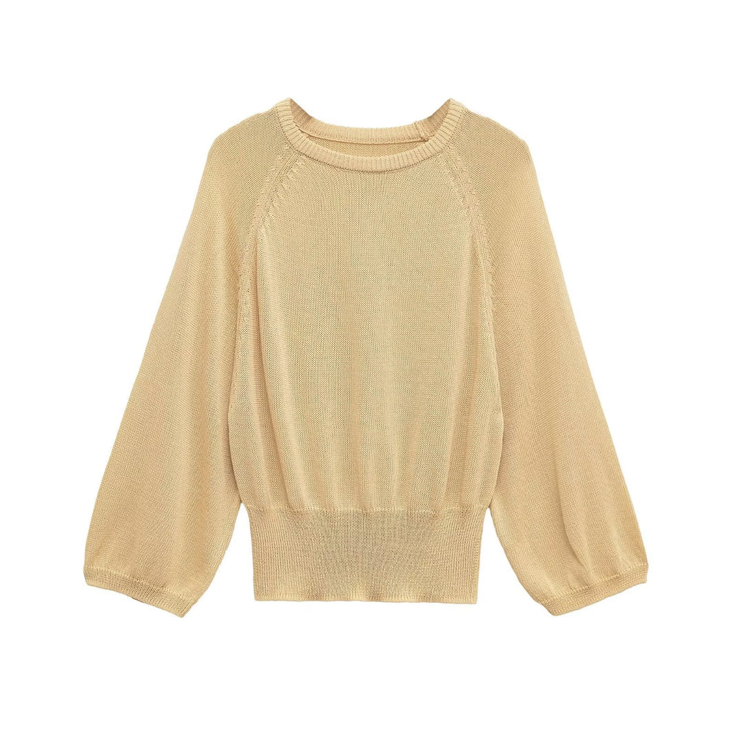 Damen lässiger Pullover mit ballonförmigen Ärmeln und feinem Strick Drune