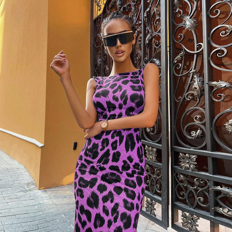 Damen figurbetontes Kleid mit modischem Leopardenmuster und schulterfreier Optik Drune