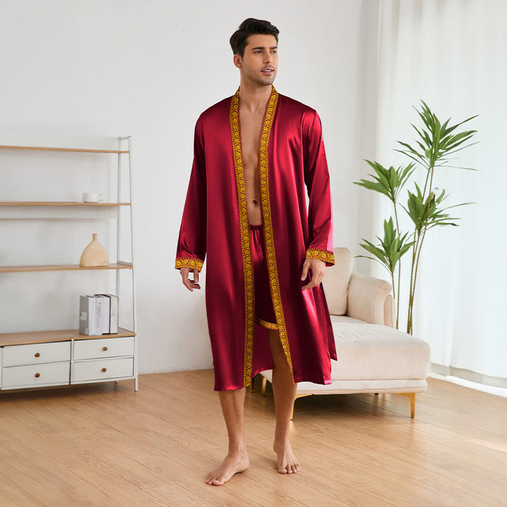 Herren Satin Morgenmantel mit stilvollem Schalkragen und seitlichen Taschen Drune