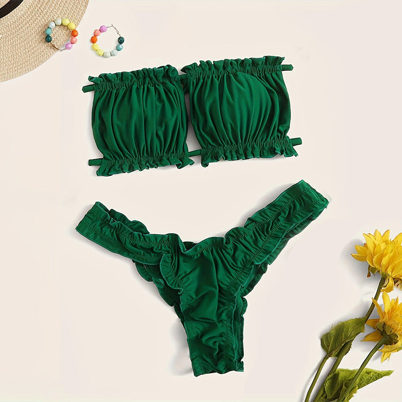 Damen Bandeau-Bikini mit gerafftem Design und Seitenschnürung Drune