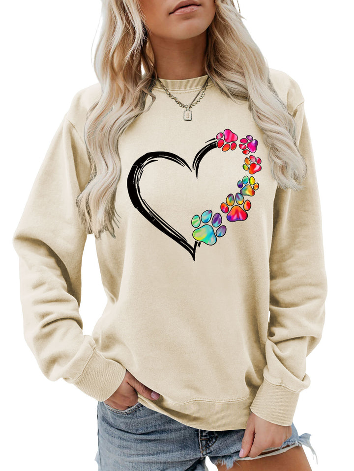 Damen Sweatshirt mit kreativem Pfotenherz-Design Drune