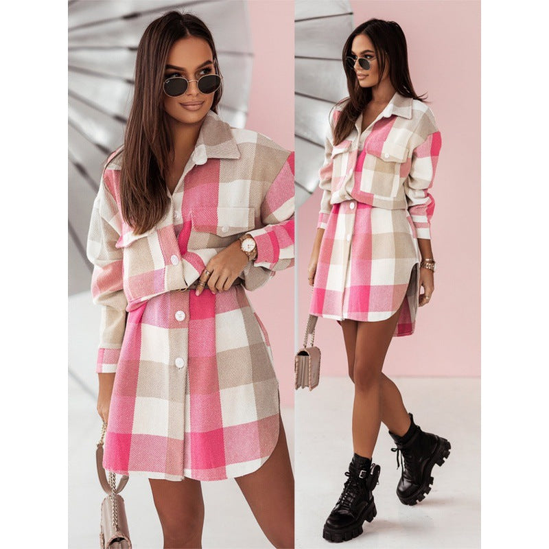 Damen Karierter Overshirt Mantel Drune