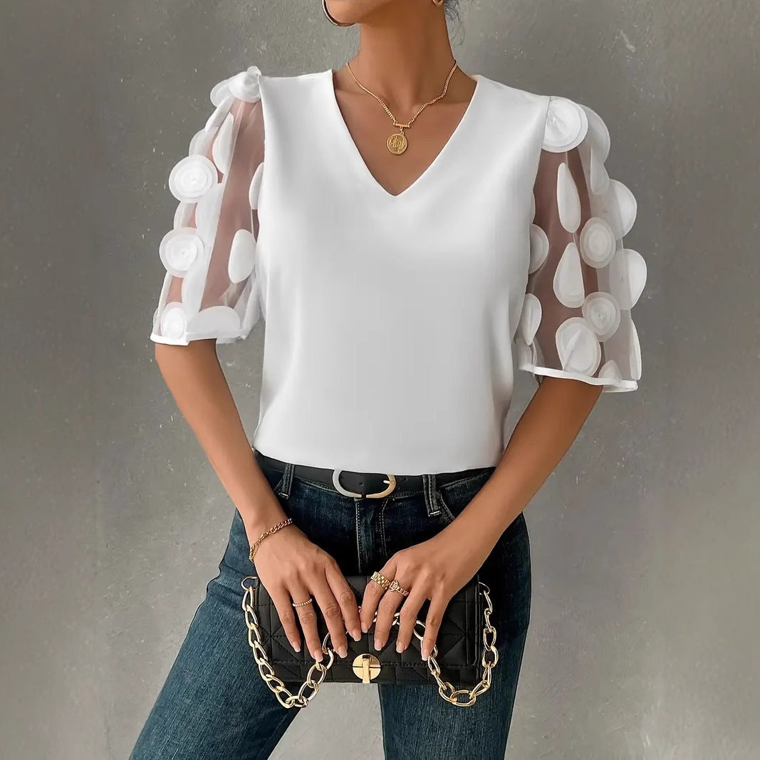 Damen Bluse mit transparenten Puffärmeln und eleganten Detail Drune