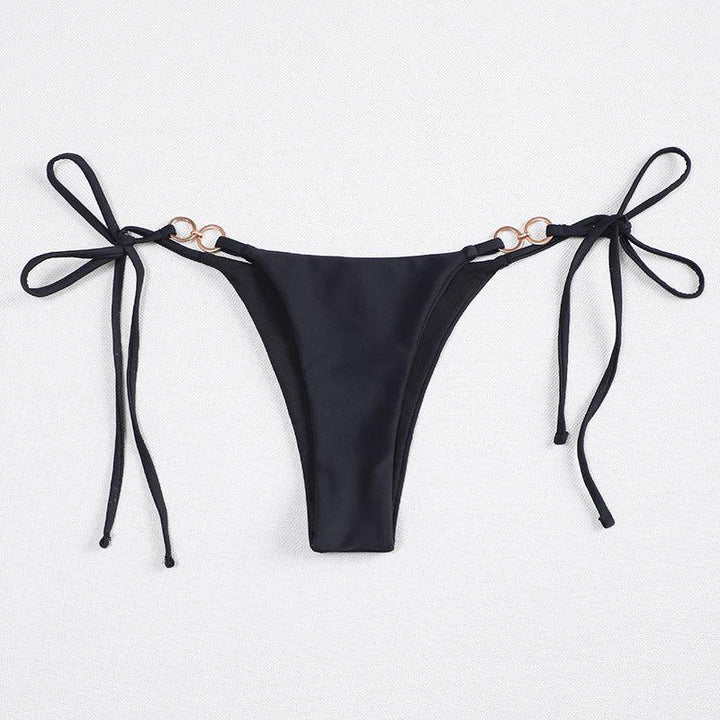Damen Bikini-Höschen mit verstellbaren Bindebändern und dekorativen Ringakzenten Drune
