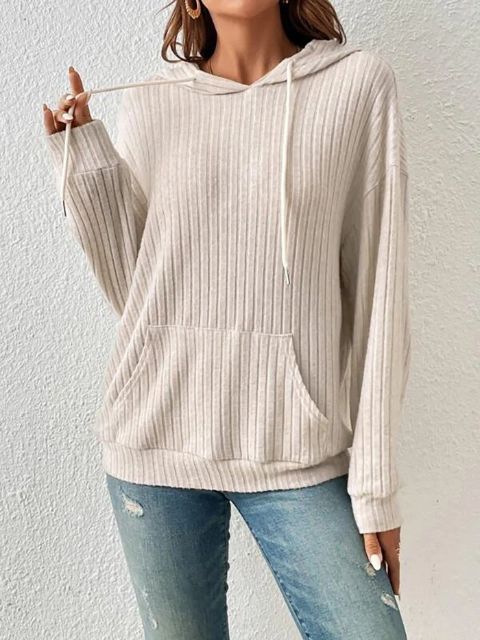 Damen lässiger Kapuzenpullover im feinen Rippenstrickdesign Drune