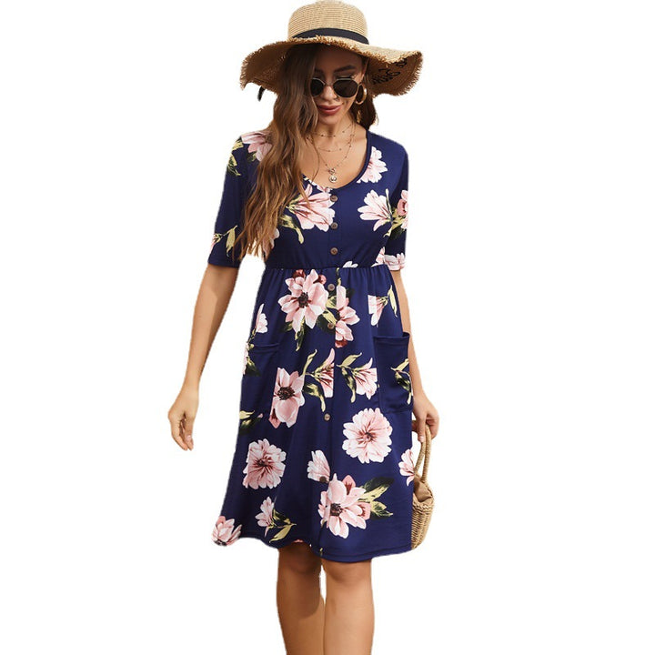Damen Kleid mit Knopfdetails und lässigen Taschen Drune