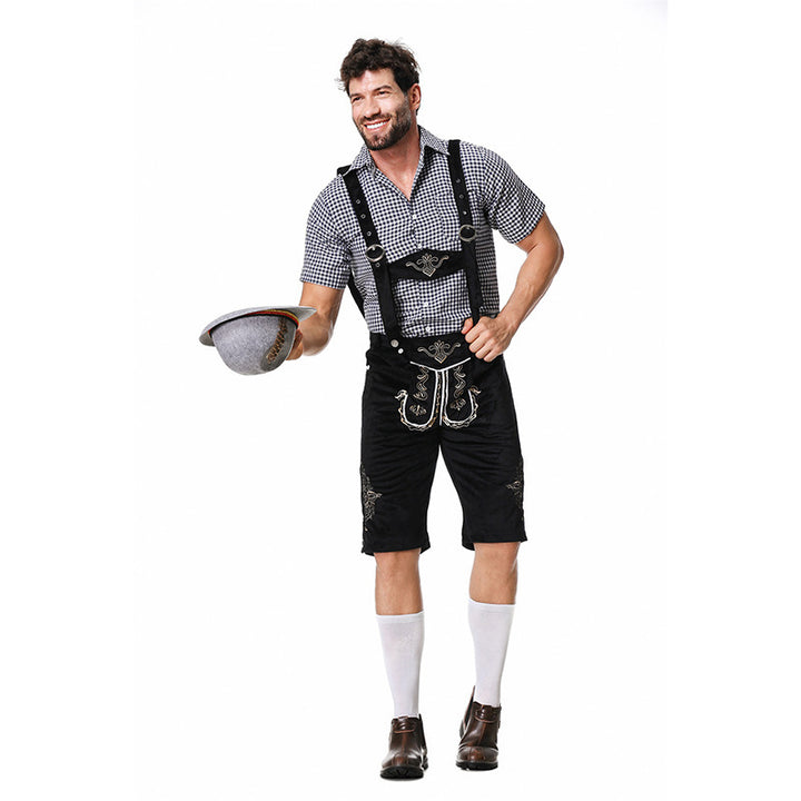 Herren nan bayerisches Trachten-Set Kniebundhose mit besticktem Vorderspiegel und verstellbaren Hosenträgern Drune