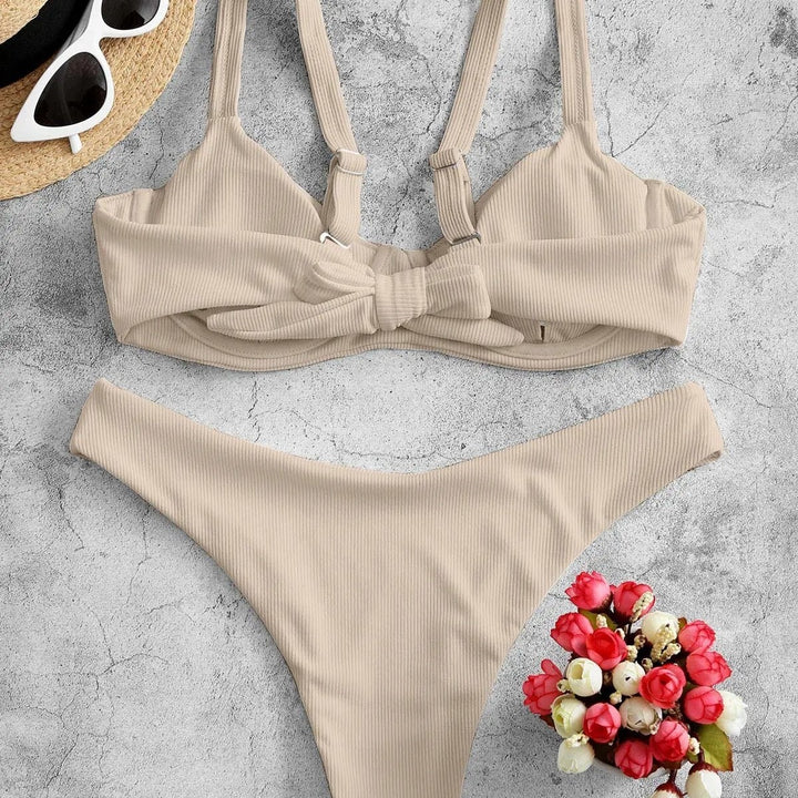 Damen Bikiniset mit strukturierter Oberfläche und elegantem V-Ausschnitt Drune