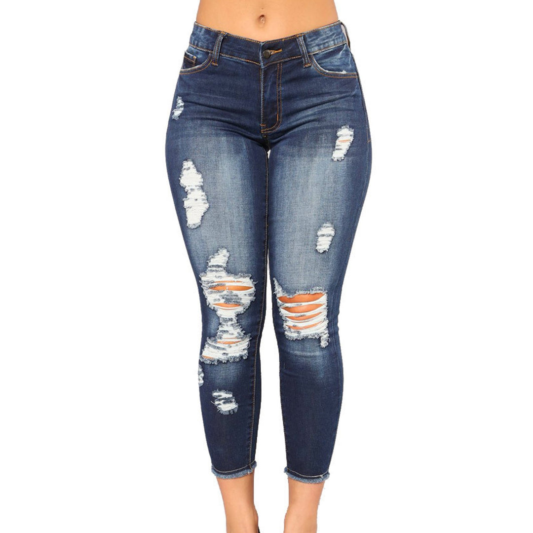 Damen Skinny Jeans mit modischem Destroyed-Look und hoher Taille Drune